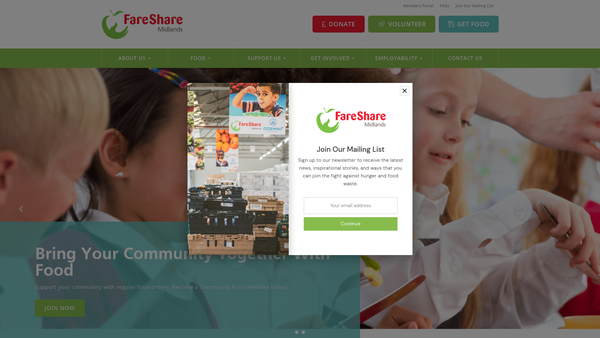Screenshot of the FareShare Midlands website