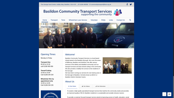 Screenshot of the Basildon Community Transport Services Ltd website