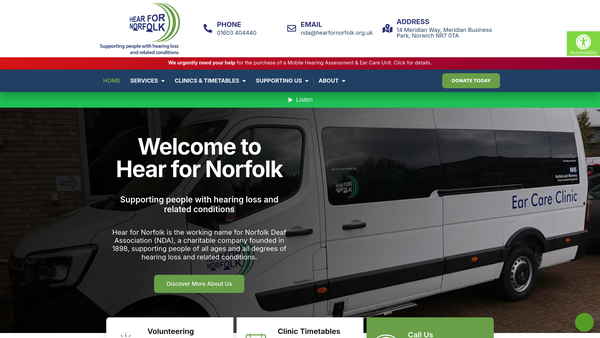 Screenshot of the Norfolk Deaf Association (Nda) website