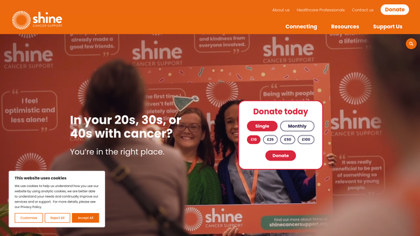 Screenshot of the Shine Cancer Support website