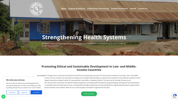 Screenshot of the Knowledge For Change website