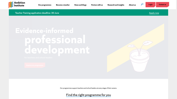 Screenshot of the Ambition Institute website
