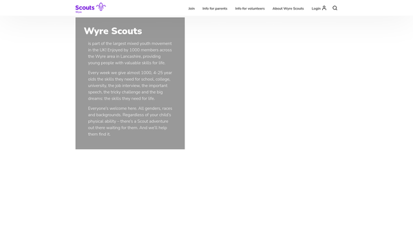 Screenshot of the Wyre District Scout Council website