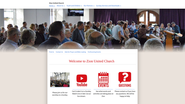 Screenshot of the Zion United Church website