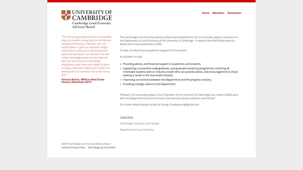 Screenshot of the Cambridge Land Economy Advisory Board website