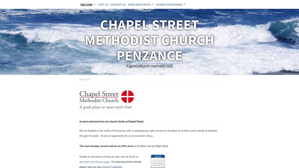 Screenshot of the Chapel Street Methodist Church Penzance website