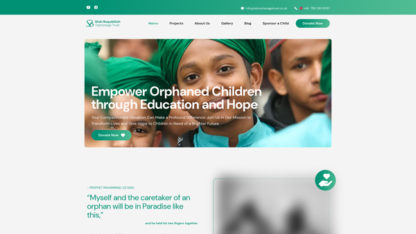 Screenshot of the Shah Baquibillah Orphanage Trust website