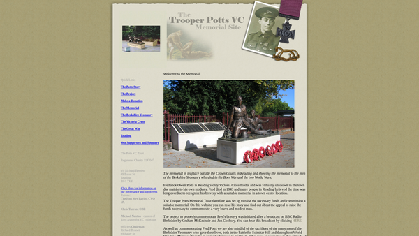 Screenshot of the Trooper Potts VC Memorial Trust website