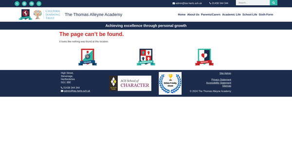 Screenshot of the Thomas Alleyne School Association website