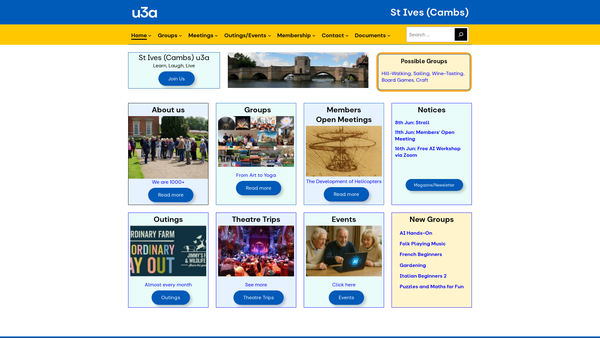 Screenshot of the St Ives (Cambs) U3A website