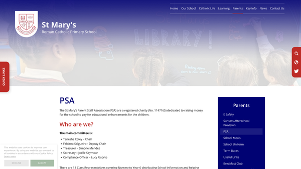 Screenshot of the St Mary's, Clapham Parent And Staff Association website