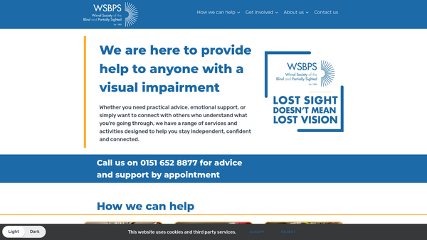 Screenshot of the Wirral Society Of The Blind And Partially Sighted website
