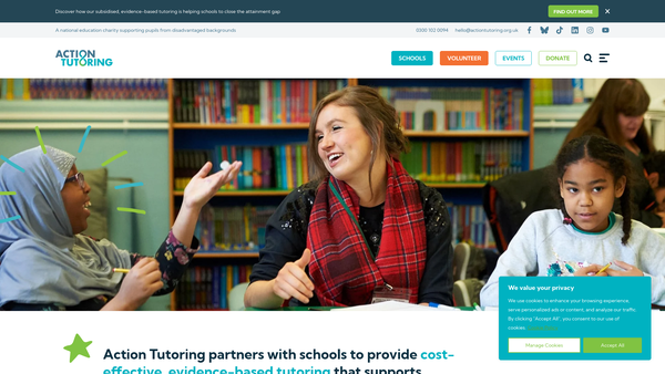 Screenshot of the Action Tutoring website