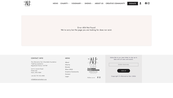 Screenshot of the The Alternative Hair Charitable Foundation website