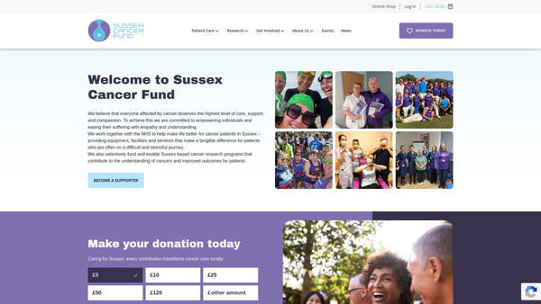 Screenshot of the Sussex Cancer Fund website