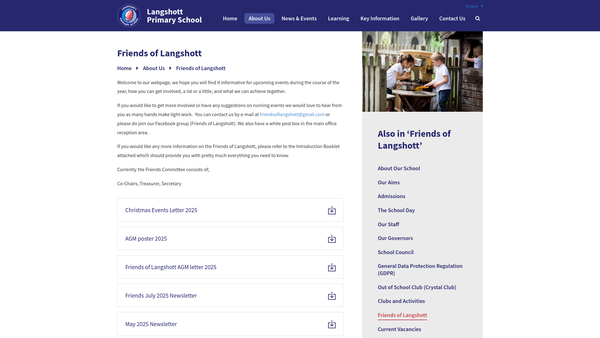 Screenshot of the Friends Of Langshott Infant School website