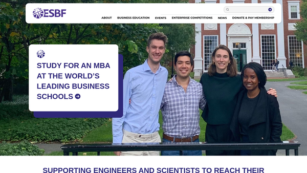 Screenshot of the Engineers and Scientists in Business Fellowship website
