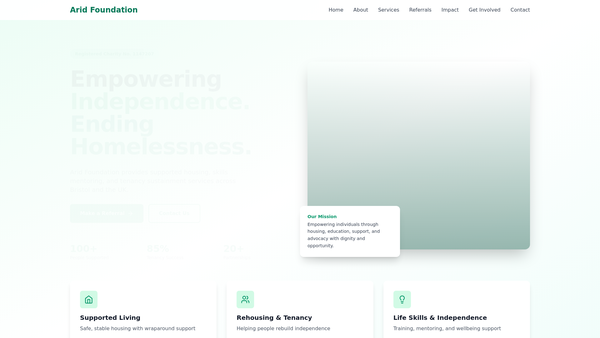 Screenshot of the Arid Foundation website