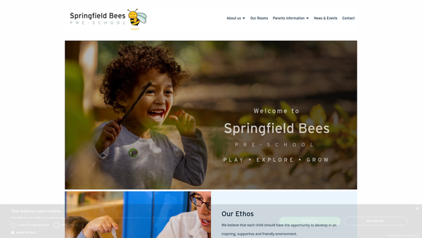 Screenshot of the Springfield Bees Pre School website