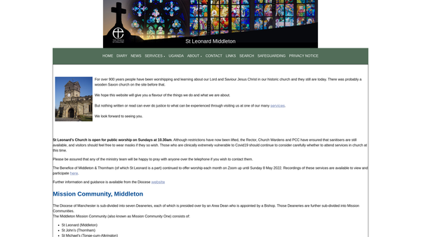 Screenshot of the The Parochial Church Council Of The Ecclesiastical Parish Of St Leonard, Middleton website