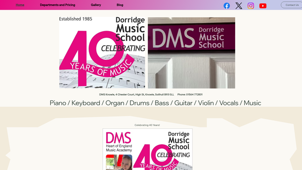 Screenshot of the Dorridge Music School Knowle website