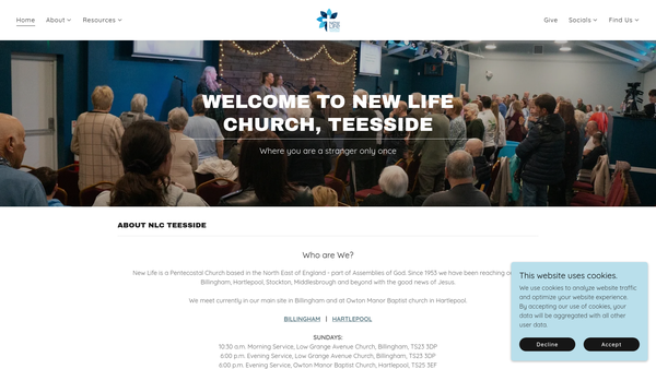 Screenshot of the New Life Church, Teesside website