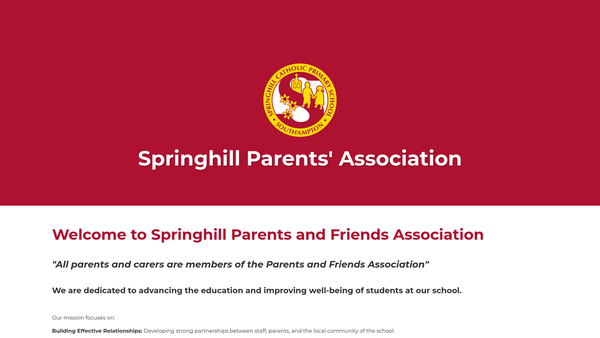 Screenshot of the Springhill Parents And Friends Association website