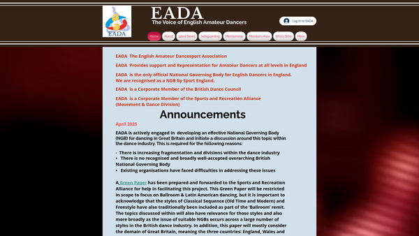 Screenshot of the The English Amateur Dancesport Association Ltd website