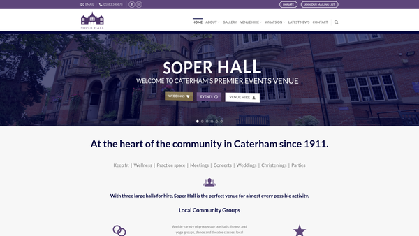 Screenshot of the Soper Hall Community Centre Limited website