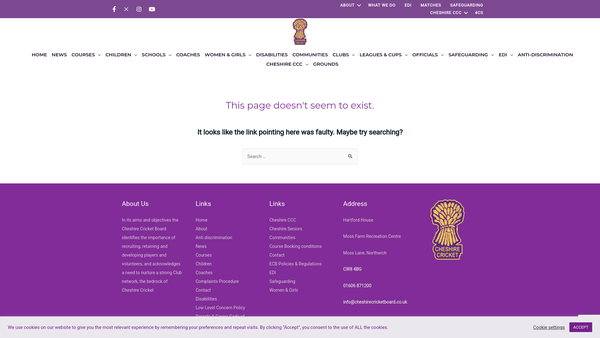 Screenshot of the The Cheshire Cricket Trust website