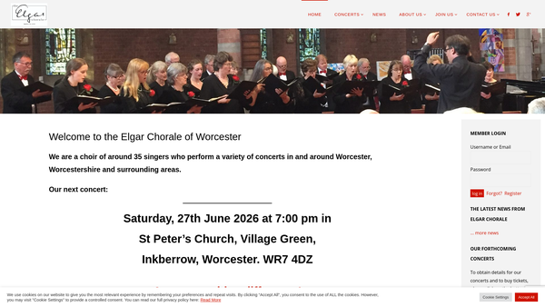 Screenshot of the The Elgar Chorale Of Worcester website