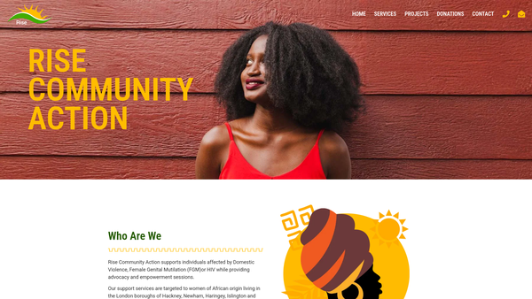 Screenshot of the Rise Community Action website