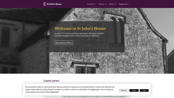 Screenshot of the St John's House Trust (Bridgend) website