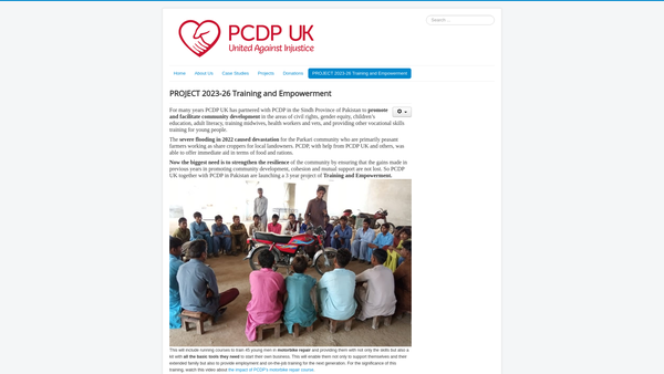Screenshot of the Parkari Community Development Programme UK website