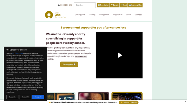 Screenshot of the The Loss Foundation website
