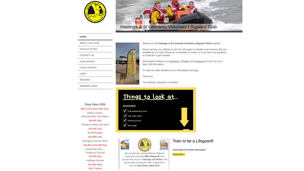 Screenshot of the Hastings & St Leonards Voluntary Lifeguard Club website