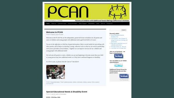 Screenshot of the Parents Of Children With Additional Needs website