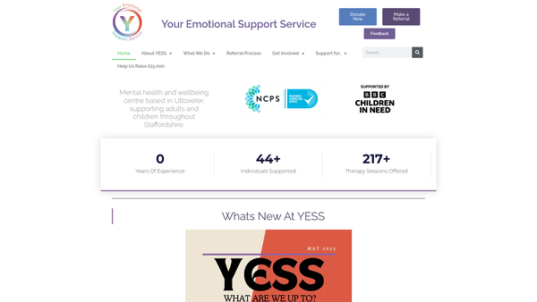 Screenshot of the Your Emotional Support Service - Yess website