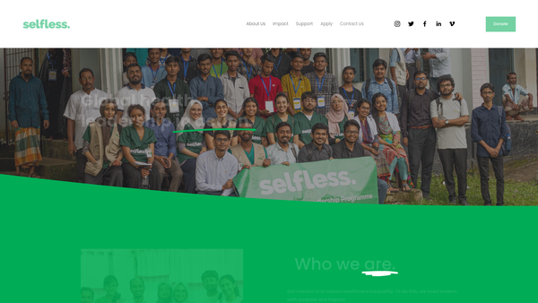 Screenshot of the Selfless website