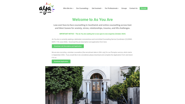 Screenshot of the The As You Are Centre Limited website