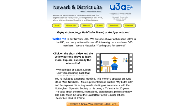 Screenshot of the Newark & District U3A website