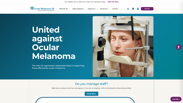 Screenshot of the Ocular Melanoma UK website