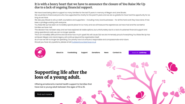 Screenshot of the You Raise ME Up Limited website
