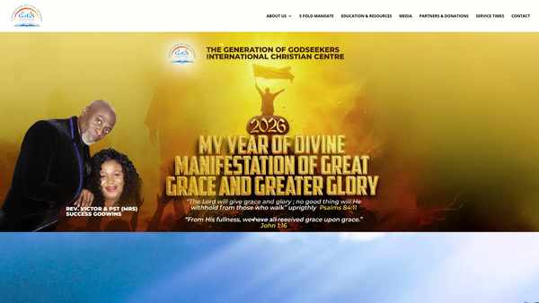 Screenshot of the Generation Of Godseekers International Christian Centre website