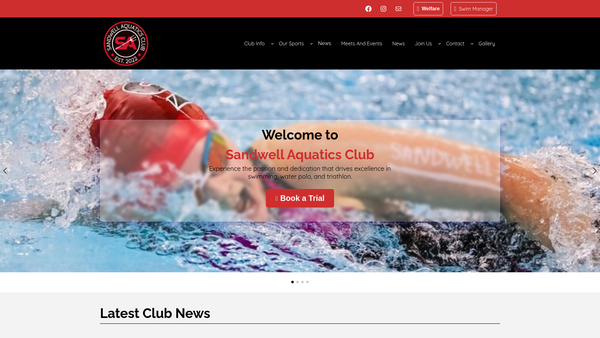 Screenshot of the Sandwell Aquatics Club website