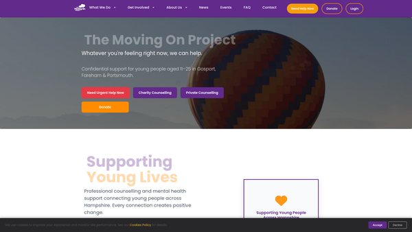 Screenshot of the The Moving On Project website