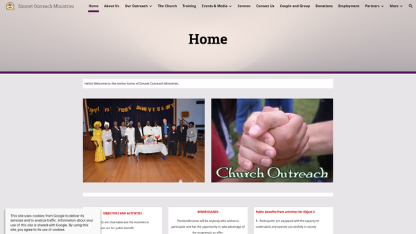 Screenshot of the Simnet Outreach Ministries website