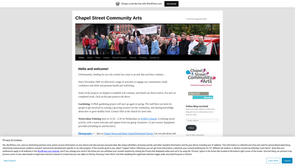 Screenshot of the Chapel St Community Arts website