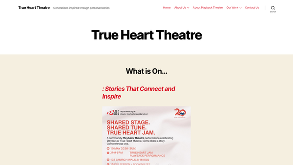Screenshot of the True Heart Theatre website