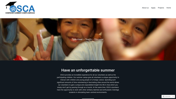 Screenshot of the Oxbridge Summer Camps Abroad Ltd website